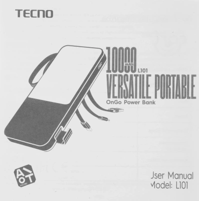 Мобильный аккумулятор Tecno OnGO L101 10000mAh 12W 2.4A 2xUSB-A/USB-C черный