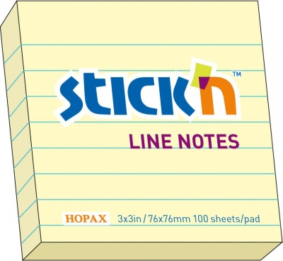Блок самоклеящийся бумажный Stick`n 21054 76x76мм 100лист. 70г/м2 пастель желтый в линейку