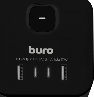 Сетевой удлинитель Buro BU-PC3.1UС-B 1.5м (3 розетки) черный (коробка)