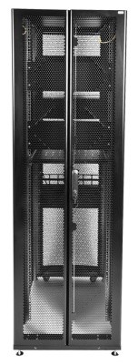 Шкаф серверный ЦМО (ШТК-СП-42.6.10-48АА-9005) напольный 42U 600x990мм пер.дв.перфор. 2 бок.пан. задн.дв.перфор.2-хст. направл.под закл.гайки 1350кг черный 683мм 141кг 120град. 1950мм IP20 сталь