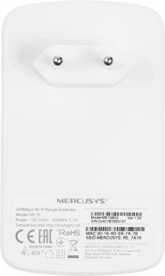 Повторитель беспроводного сигнала Mercusys ME10 N300 10/100BASE-TX белый