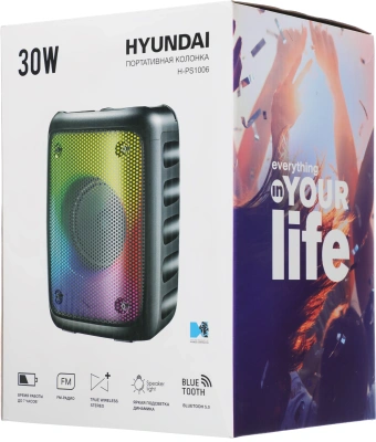 Колонка порт. Hyundai H-PS1006 черный 30W 1.0 BT 10м 1500mAh