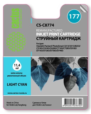 Картридж струйный Cactus CS-C8774 №177 светло-голубой (11.4мл) для HP PS 3213/3313/8253/C5183/C6183/C6283/C7183/C7283/C8183/D7163/D7263/D7363/D7463 с чипом