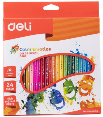 Карандаши цв. Deli EC00220 Color Emotion трехгран. липа 24цв. коробка/европод. (24шт)