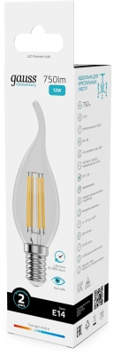 Лампа филам. Gauss Filament 12Вт цок.:E14 свеча 220B св.свеч.бел.нейт. (упак.:10шт) (42122)