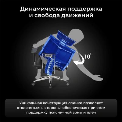 Кресло руководителя эргономичное Метта Yoga Spine Triumph L2 (M06) черный сиденье черный сет./экокожа с подголов. крестов.5-луч. металл хром
