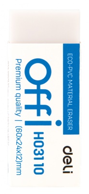 Ластик Deli EH03110 Offi 60x24x12мм ПВХ белый индивидуальная картонная упаковка