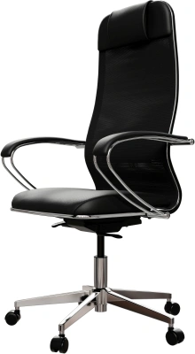 Кресло Метта ErgoLife Comfort черный сиденье черный сет./экокожа с подголов. крестов. сталь хром