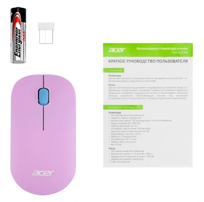 Мышь Acer OMR200 зеленый/фиолетовый оптическая 1200dpi беспров. USB для ноутбука 3but (ZL.MCEEE.021)