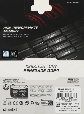Память DDR4 2x8GB 4800MHz Kingston KF448C19RB2K2/16 Fury Renegade Black RTL Gaming PC4-38400 CL19 DIMM 288-pin 1.5В kit single rank с радиатором Ret