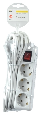 Сетевой удлинитель IEK У03К 3м (3 розетки) белый (пакет ПЭ)