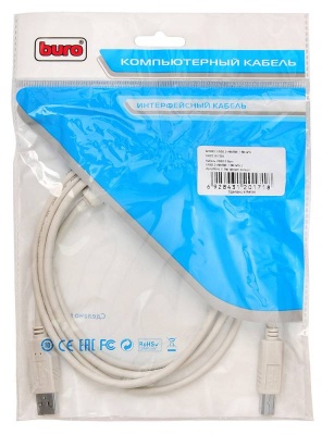 Кабель Buro USB A(m) USB B(m) 1.8м (USB2.0-AM/BM-1.8M-MG) феррит.кольца серый