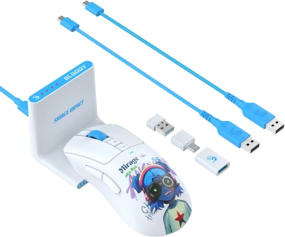 Мышь A4Tech Bloody R73 Ultra Duo белый/рисунок оптическая 20000dpi беспров. USB/USB-C 7but (R73 ULTRA DUO NYX MIRAGE)