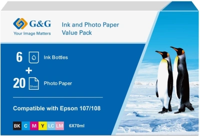 Чернила G&G GG-108-260g-4X6-20 черный/голубой/пурпурный/желтый/светло-голубой/светло-пурпурный набор 6x70мл для Epson Ecotank L8050/L18050