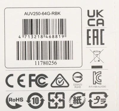 Флеш Диск A-Data 64Gb UV250 AUV250-64G-RBK USB2.0 серебристый
