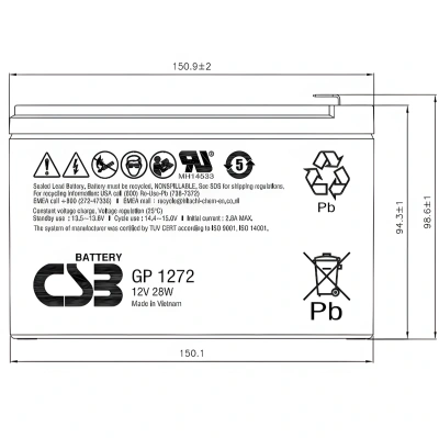 Батарея для ИБП CSB GP1272 F2 (12V28W) 12В 7.2Ач