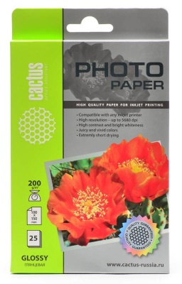 Фотобумага Cactus CS-GA620025 A6/200г/м2/25л./белый глянцевое для струйной печати