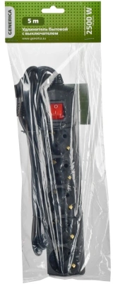 Сетевой удлинитель IEK У05В 5м (5 розеток) черный (пакет ПЭ)