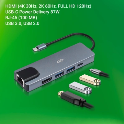 Стыковочная станция Digma DS-940 USB Type-C серый 1xHDMI 1xRJ-45 1xUSB Type-C 1xUSB 3.0 2xUSB