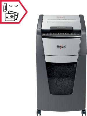 Шредер Rexel Optimum AutoFeed 300M черный с автоподачей (секр.P-5) фрагменты 300лист. 60лтр. скрепки скобы пл.карты
