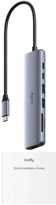 Разветвитель USB-C Cudy UH407 3порт. серебристый