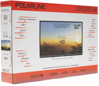 Телевизор LED PolarLine 32" 32PL53TC-SM черный FULL HD 60Hz DVB-T DVB-T2 DVB-C USB WiFi Smart TV (RUS)