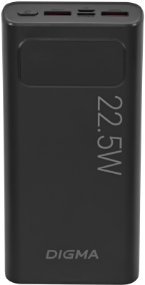 Мобильный аккумулятор Digma DGPF20A 20000mAh QC3.0/PD3.0 22.5W 3A 2xUSB-A/USB-C черный (DGPF20A22PBK)