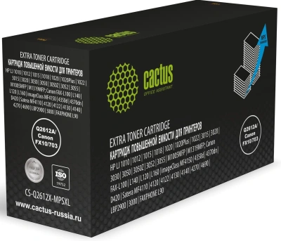 Картридж лазерный Cactus CS-Q2612X-MPSXL Q2612A/Canon FX10/703 черный (8000стр.) для HP LJ 1010/1012/1015/1018/1020/1020Plus/1022/3015/3020/3030/3050/3050Z/3052/3055/M1005MFP/M1319MFP; Canon FAX-L100/L140/L120/L160, imageClass MF4150/4350d/4370dn/D420, Sa