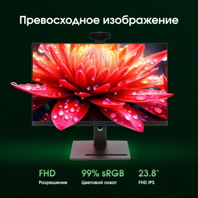 Моноблок Digma Pro Vision 23.8" Full HD Ryzen 7 7735U (2.7) 16Gb SSD512Gb RGr CR Windows 11 Pro Eth WiFi BT 90W клавиатура мышь Cam черный 1920x1080