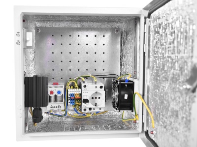 Шкаф монтажный ЦМО Эконом (ШТВ-НЭ-3.3.21-3ААА-Т2) настенный 300x300мм пер.дв.стал.лист задн.дв.спл.стал.лист несъемн.бок.пан. серый 180мм 8кг 300мм IP66 уличный всепогодный с нагревателем 60Вт