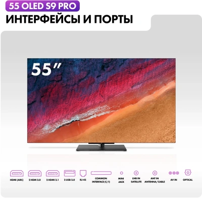 Телевизор OLED Haier 55" S9 Pro Frameless черный 4K Ultra HD 120Hz DVB-T DVB-T2 DVB-C DVB-S2 USB WiFi Smart TV
