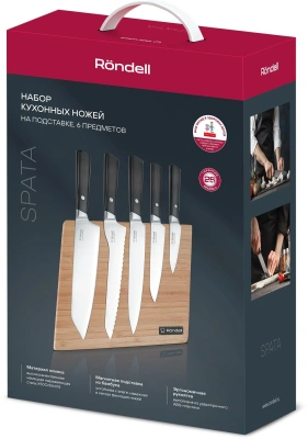 Набор ножей кухон. Rondell Spata RD-1132 компл.:6предм. с подставкой черный подар.коробка