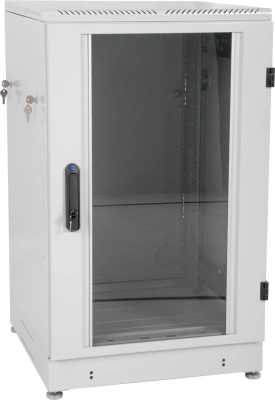 Шкаф коммутационный ЦМО ШТК-М-24.6.8-1ААА напольный 24U 600x800мм пер.дв.стекл задн.дв.стал.лист 2 бок.пан. направл.под закл.гайки 600кг серый