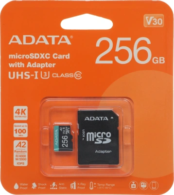 Флеш карта microSDXC 256GB A-Data AUSDX256GUI3V30SA2-RA1 Premier Pro + adapter