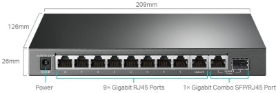 Коммутатор TP-Link TL-SG1210MPE (L2) 10x1Гбит/с 1xКомбо(1000BASE-T/SFP) 8PoE+ 123W настраиваемый