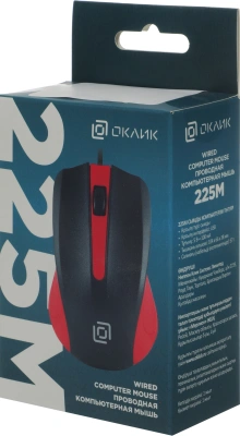 Мышь Оклик 225M черный/красный оптическая 1200dpi USB для ноутбука 3but (288237)