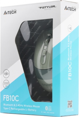 Мышь A4Tech Fstyler FB10C зеленый оптическая 2000dpi беспров. BT/Radio USB 4but (FB10C MATCHA GREEN)