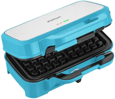 Вафельница Kitfort КТ-5602 1200Вт голубой/серебристый