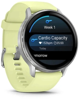 Смарт-часы Garmin Venu 4 1.4" AMOLED корп.серебристый рем.желтый разм.брасл.:135-200мм (010-03014-02)