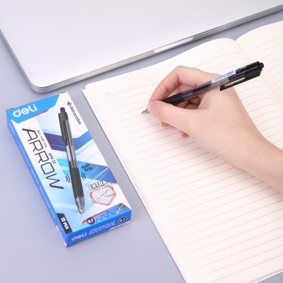 Набор ручек шариков. Deli Arrow (EQ01920-P) прозрачный/черный d=0.7мм черн. черн. кор.карт. (12шт) резин. манжета