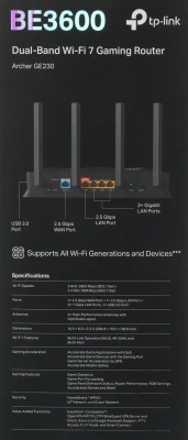 Роутер беспроводной TP-Link Archer GE230 BE3600 100/1000/2500BASE-T черный