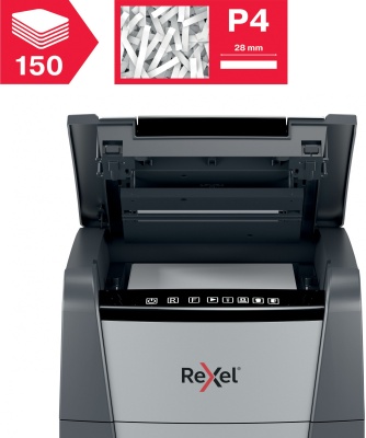 Шредер Rexel Optimum AutoFeed 150X черный с автоподачей (секр.P-4) фрагменты 150лист. 44лтр. скрепки скобы пл.карты