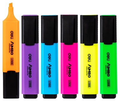 Набор текстовыделителей Deli EU366-MT Jumbo скошенный пиш. наконечник 1-5мм колпачок с клипом 6цв. ассорти пакет с европодвесом (6шт.)