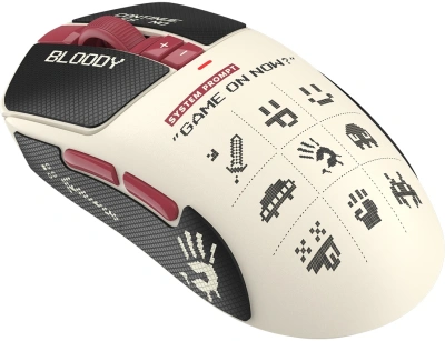 Мышь A4Tech Bloody R72 Ultra Duo белый/красный оптическая 20000dpi беспров. USB/USB-C 7but (R72 ULTRA DUO PIXELS RED)