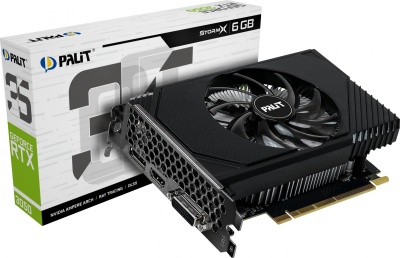 Видеокарта Palit PCI-E 4.0 PA-RTX3050 STORMX NVIDIA GeForce RTX 3050 6Gb 96bit GDDR6 1042/14000 DVIx1 HDMIx1 DPx1 HDCP Ret