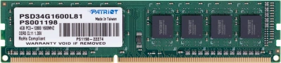 Память DDR3L 4GB 1600MHz Patriot PSD34G1600L81 Signature RTL PC3-12800 CL11 DIMM UDIMM 240-pin 1.35В single rank Ret