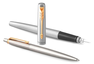 Набор ручек Parker Jotter Core FK691 (2093257) Stainless Steel GT сталь нержавеющая подар.кор. ручка перьевая, ручка шариковая сменный стержень 1стерж. стреловидный пиш. наконечник кругл.