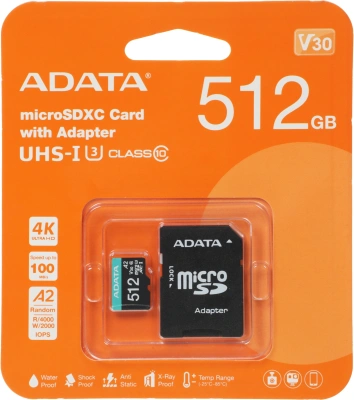 Флеш карта microSDXC 512GB A-Data AUSDX512GUI3V30SA2-RA1 Premier Pro + adapter