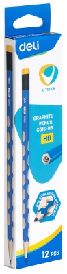 Карандаш ч/г Deli EC016-HB U-Touch HB шестигран. синий (12шт) ластик