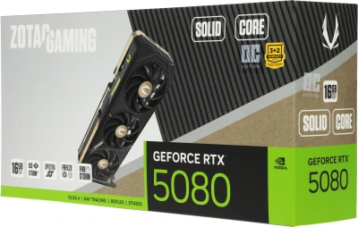 Видеокарта Zotac PCI-E 5.0 RTX 5080 SOLID CORE OC NVIDIA GeForce RTX 5080 16Gb 256bit GDDR7 2640/30000 HDMIx1 DPx3 HDCP Ret